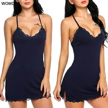 Ночная рубашка Женская Повседневная Мягкая кружевная пижама из спандекса Однотонная ночная рубашка с v-образным вырезом без рукавов Женская ночная рубашка