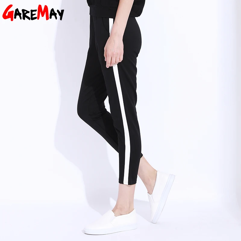 

Striped Harem Pants Capri Women Elastic High Waist Casual Pants Black Trousers Female Loose Pencil Pant Femme Sweatpants Women