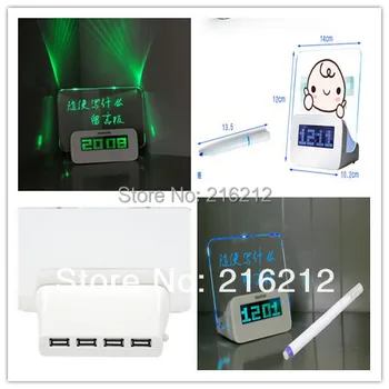 

40 pcs Quieten lounged multifunctional luminous neon message board clock electronic clock projection alarm