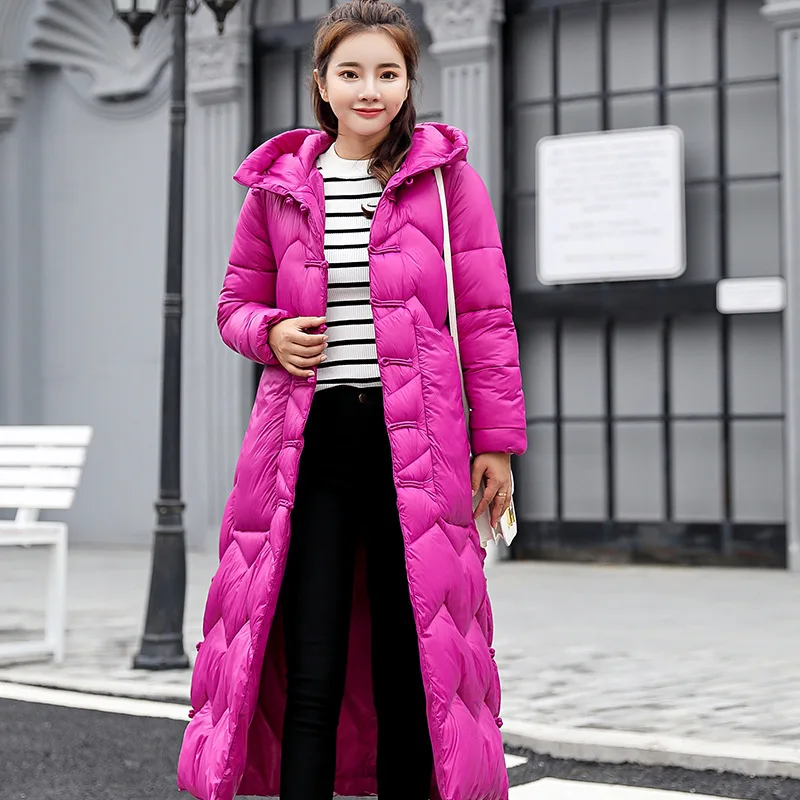 

down parkas female winter coat new style x-long bread clothing loose large size solid color cotton warm girls cotton jacket 2018