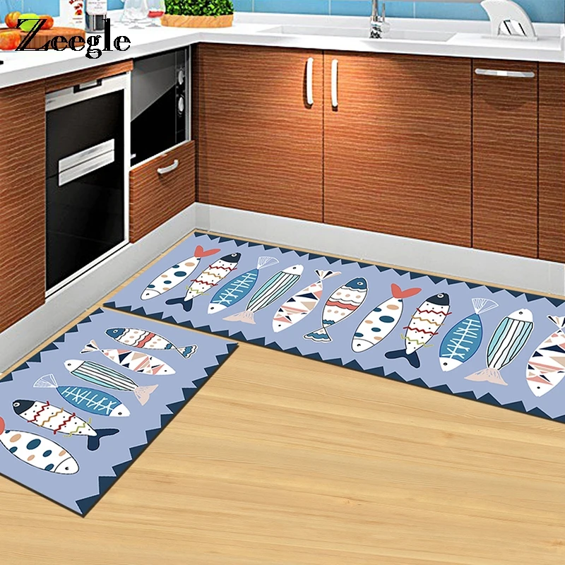 Zeegle Fish Pattern Carpet Kitchen Absorb Water Mat Bath Rug Anti-Slip Kid Room Rug Home Decor Latex Floor Rug Entrance Area Rug