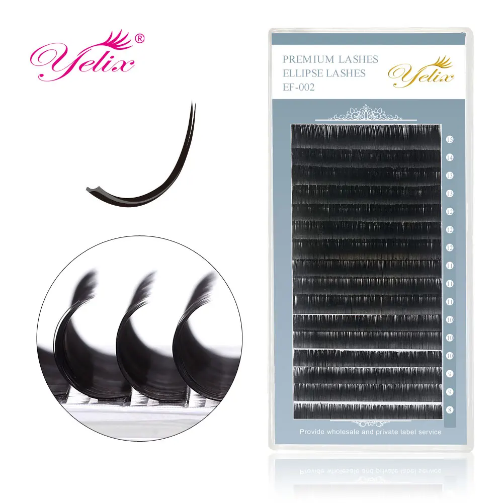 8pcs / lot False Natural Ellipse eyelashes Matte Individual Eyelash Extension Mink Flat Lashes Extensions Split-tips 16 lines |