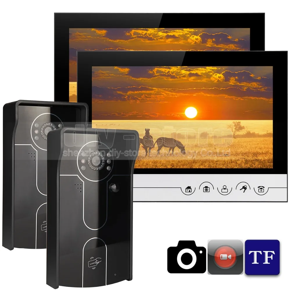 buy DIYSECUR 9inch Video Record Photograph Video Door Phone Doorbell Waterproof HD RFID Camera Home Security Intercom System 2V2