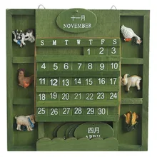 Creativa calendario vintage 1 Conjunto hecho a mano decoración del hogar de madera colgante de pared bricolaje lindo animales de madera perpetuo calendario de pared verde