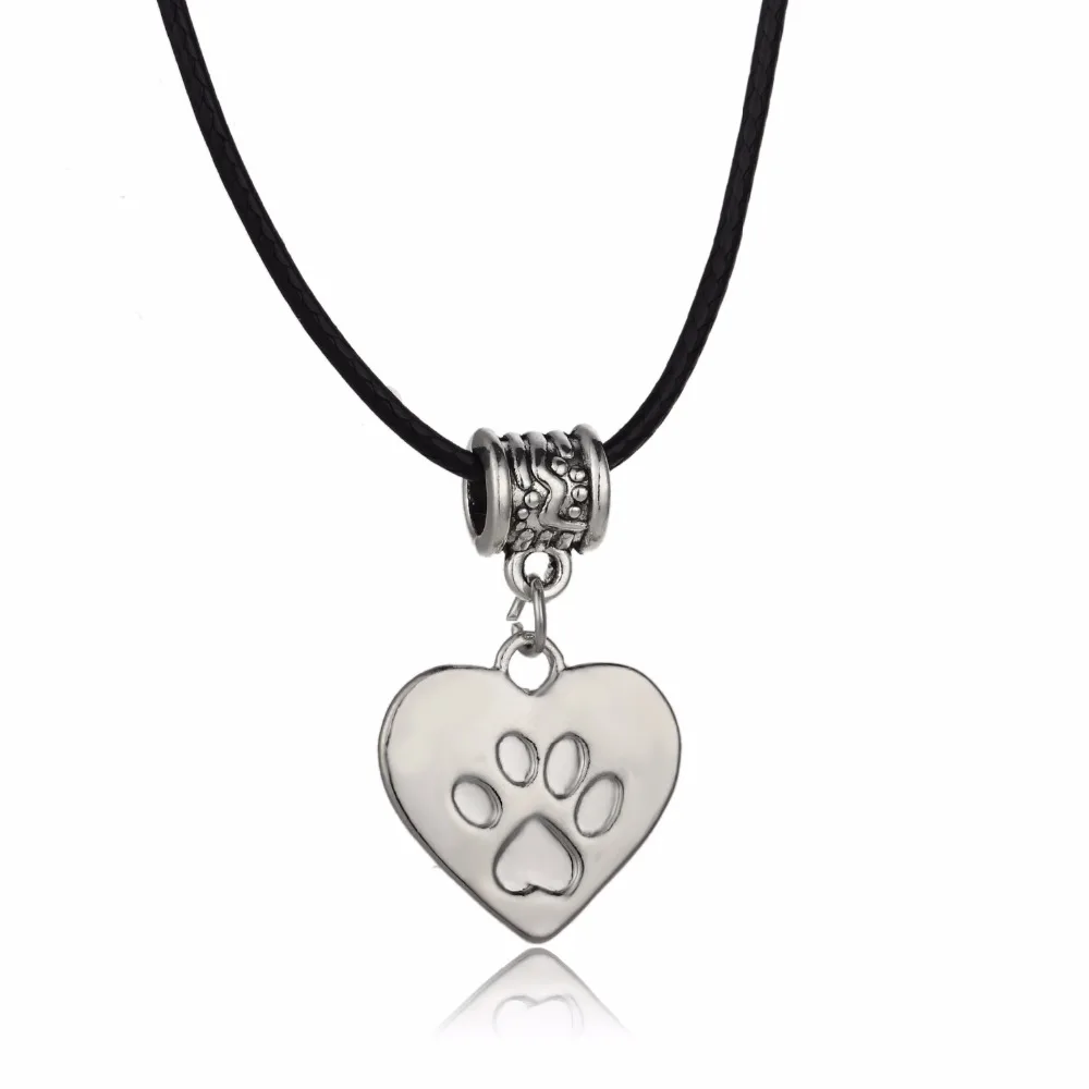 24PC/Lot Charm Love Heart Pendant Necklace Dog Pet Paws Prints Leather