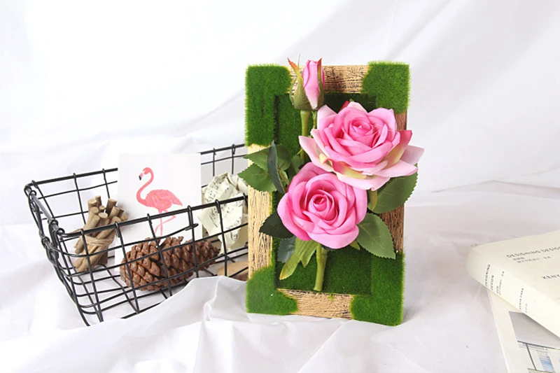 JAROWN Wall Mounted 3D Simulation Rose Flowers Photo Frame Wedding Decoration Artificial Silk Flower Home Decor (6)