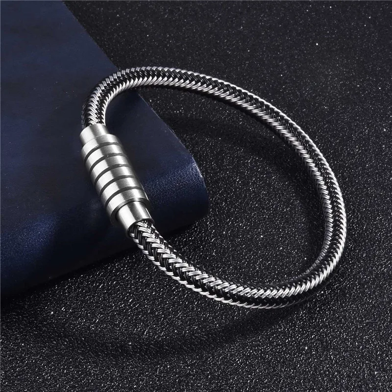 Jiayiqi панк черный плетеный кожаный браслет нержавеющая сталь магнитная пряжка простой стиль модный браслет для мужчин Ювелирные изделия Подарки