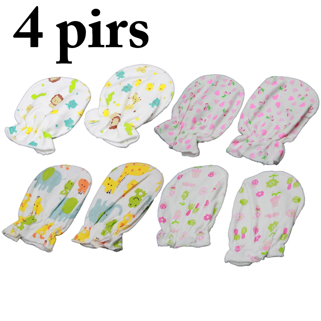 

4 Pairs Baby Gloves Breathable Cotton Mittens Infant Gloves For Newborn Baby