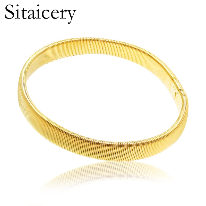 

Sitaicery Trendy Stainless Steel Luxury Brand Bangle Bracelet Man Gold Color Elastic Bangles Gift Environmentall Men's Bracelets