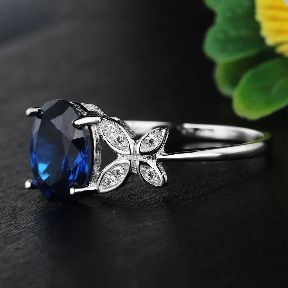 Kuolit, 925 пробы, серебряные кольца для женщин, создан синий сапфир, драгоценный камень, имя, кольцо, обручальное кольцо, рождественское ювелирное изделие