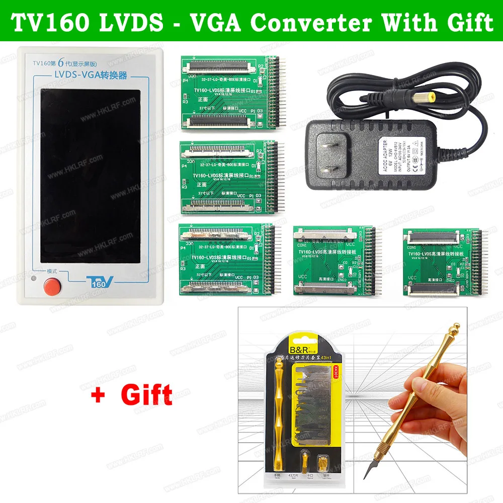 

TV160 6th Generation Full HD LVDS Turn VGA (LED/LCD) TV Motherboard Tester Tools Converter With B&R 43 in1 Chip Repair Scraper