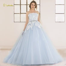 Loverxu Strapless Ball Gown Quinceanera Dresses Demure Applique Beading Sleeveless Button Floor Length Prom Party Gown Plus Size
