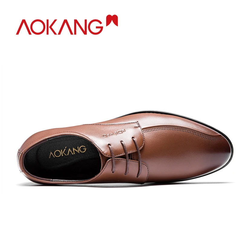 Aokang/Мужские модельные туфли из натуральной кожи; мужские туфли «Дерби»; удобные дышащие высококачественные мужские туфли в деловом стиле; большие размеры