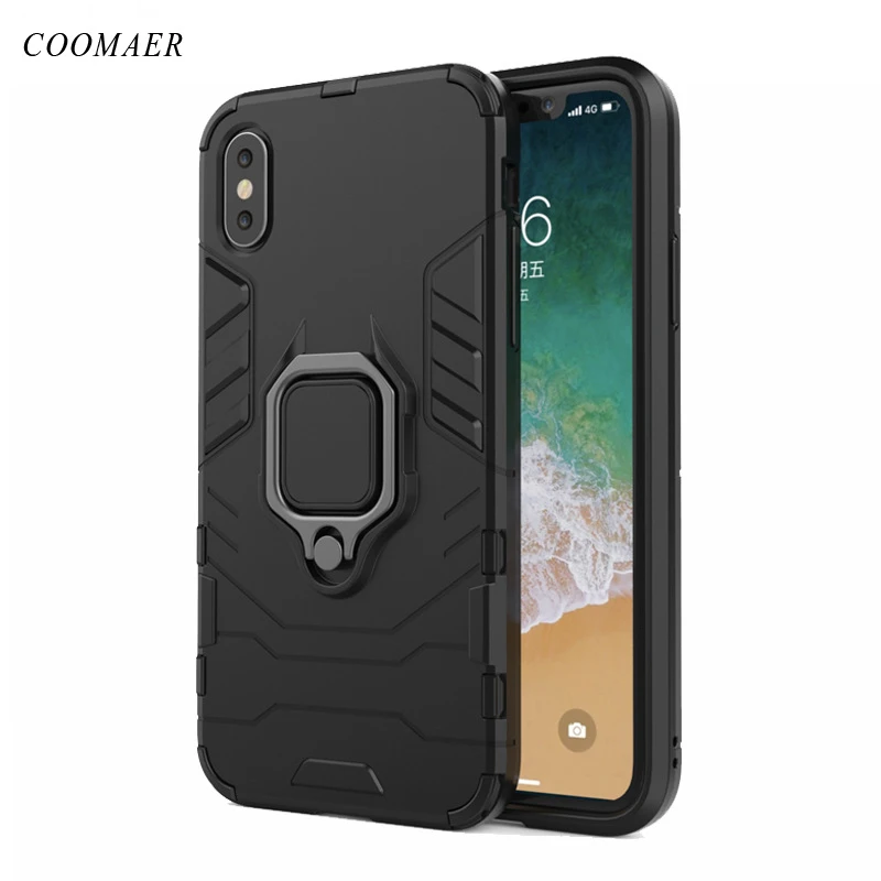 

Shockproof Phone Cases For iPhone 7 8 Plus X XR Hard PC Full Protection Cover With Ring Holder For iPhone 5 5s 6 6s Plus XS MAX