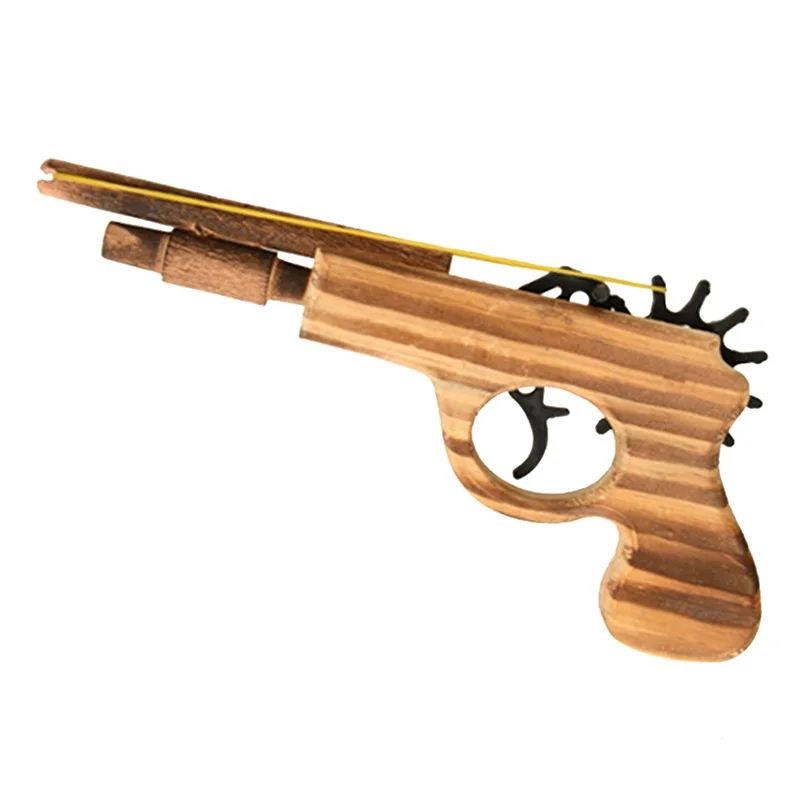 discounted 1pcs/set Bullet Rubber Band Launcher Wooden Gun Hand Pistol Guns Shooting Toy Gifts Boys Outdoor Fu