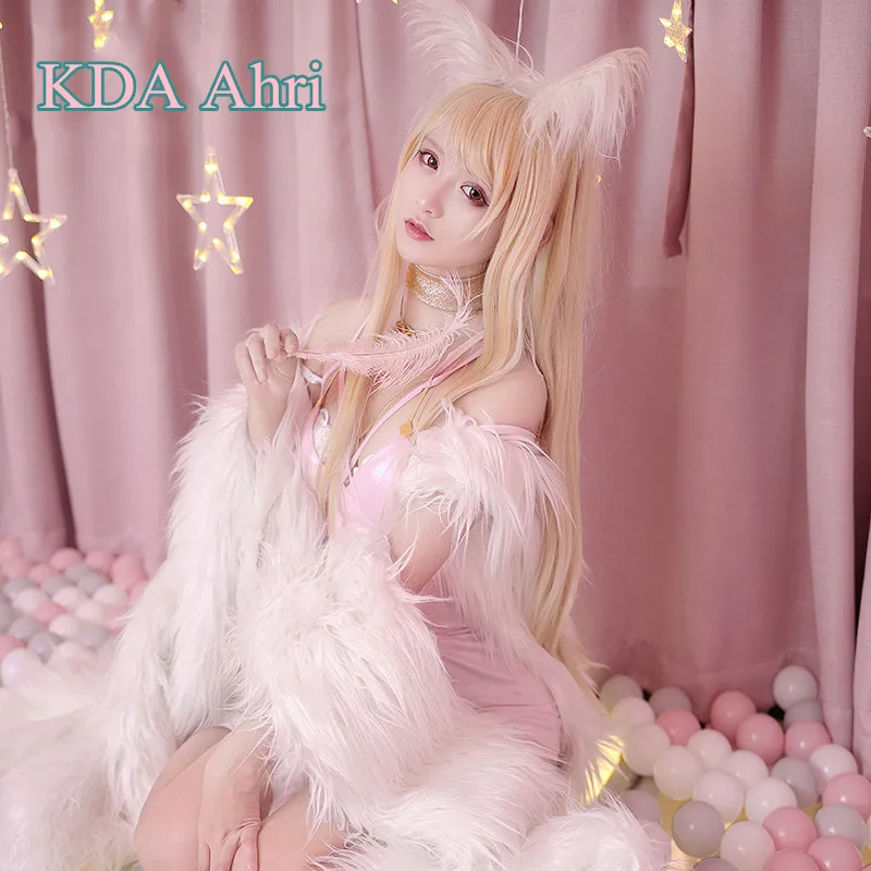 

[Per-sale] Game LOL Ahri the Nine-Tailed Fox Illustration Magazine Style Sexy Dress Cosplay Costume For Halloween Free Shipping