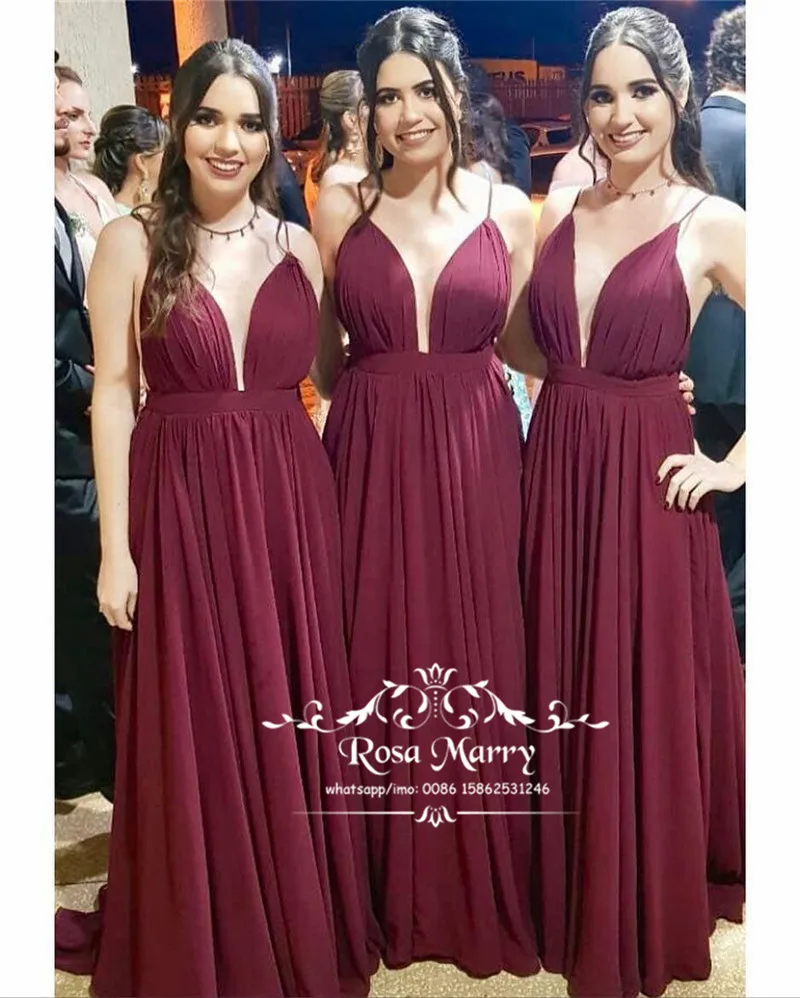 

Sexy Burgundy Plus Size Cheap Bridesmaids Dresses 2020 A Line Long Chiffon Country Beach Wedding Guest Gowns Maid Of Honors