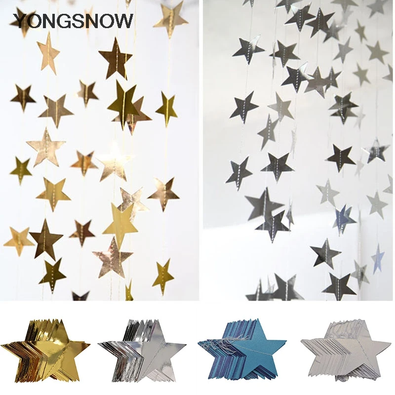 

4m Star Paper Garlands Birthday Curtain Marriage Party Home Decoration Hanging Banners Bunting New Year Wedding Party Supplies