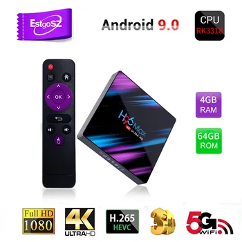 

EstgoSZ H96 MAX-3318 Newest Smart TV Box Android 9.0 RK3318 CPU Penta-Core Mali450 GPU 4K 3D 2GB&16GB 4GB&32/64GB 2.4/5GWIFI