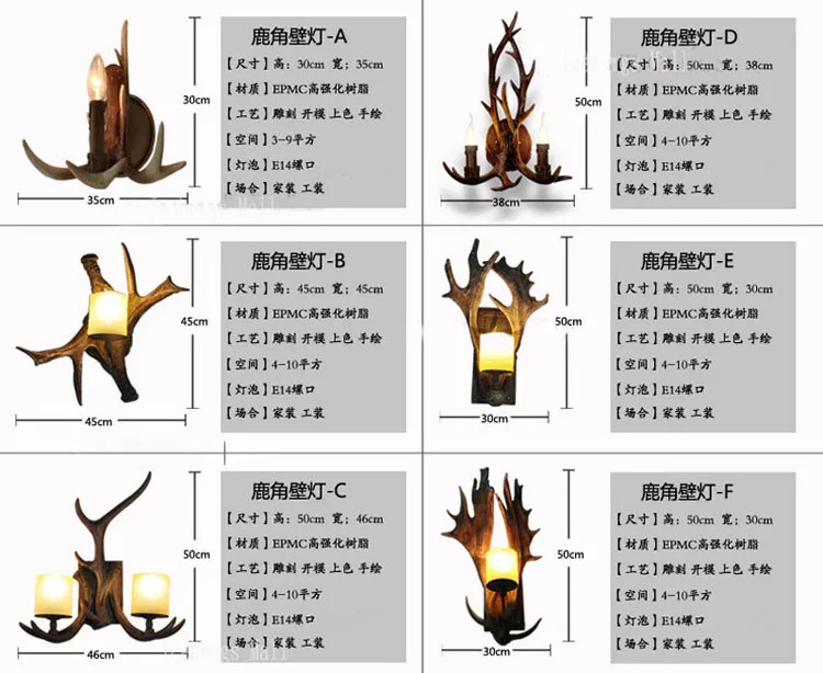 Арт Деко Ретро Смола рога настенный светильник Американская страна настенный светильник Олень Рог свеча настенный абажур канделябр 110-240 В