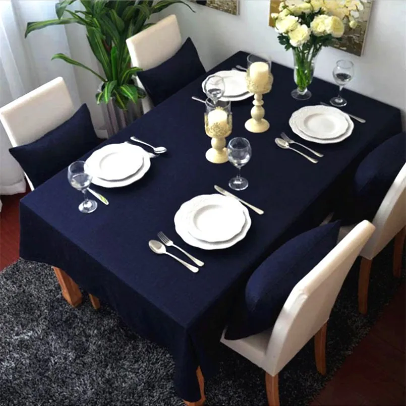 

New 100% Cotton Modern Tablecloth Navy Table Cloth Rectangular Table Cover For Home Decoration Christmas Wedding Anniversary