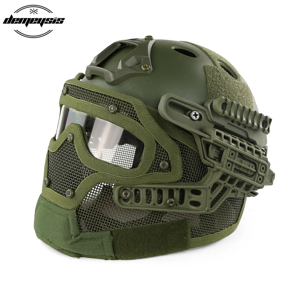 Green Tactical Helmet with Mask Airsoft Helmet Paintball Fullface Protective Face Mask Helmet for Sports CS Military Helmet Green Tactical Helmet with Mask Airsoft Helmet Paintball Fullface Protective Face Mask Helmet for Sports CS Military Helmet