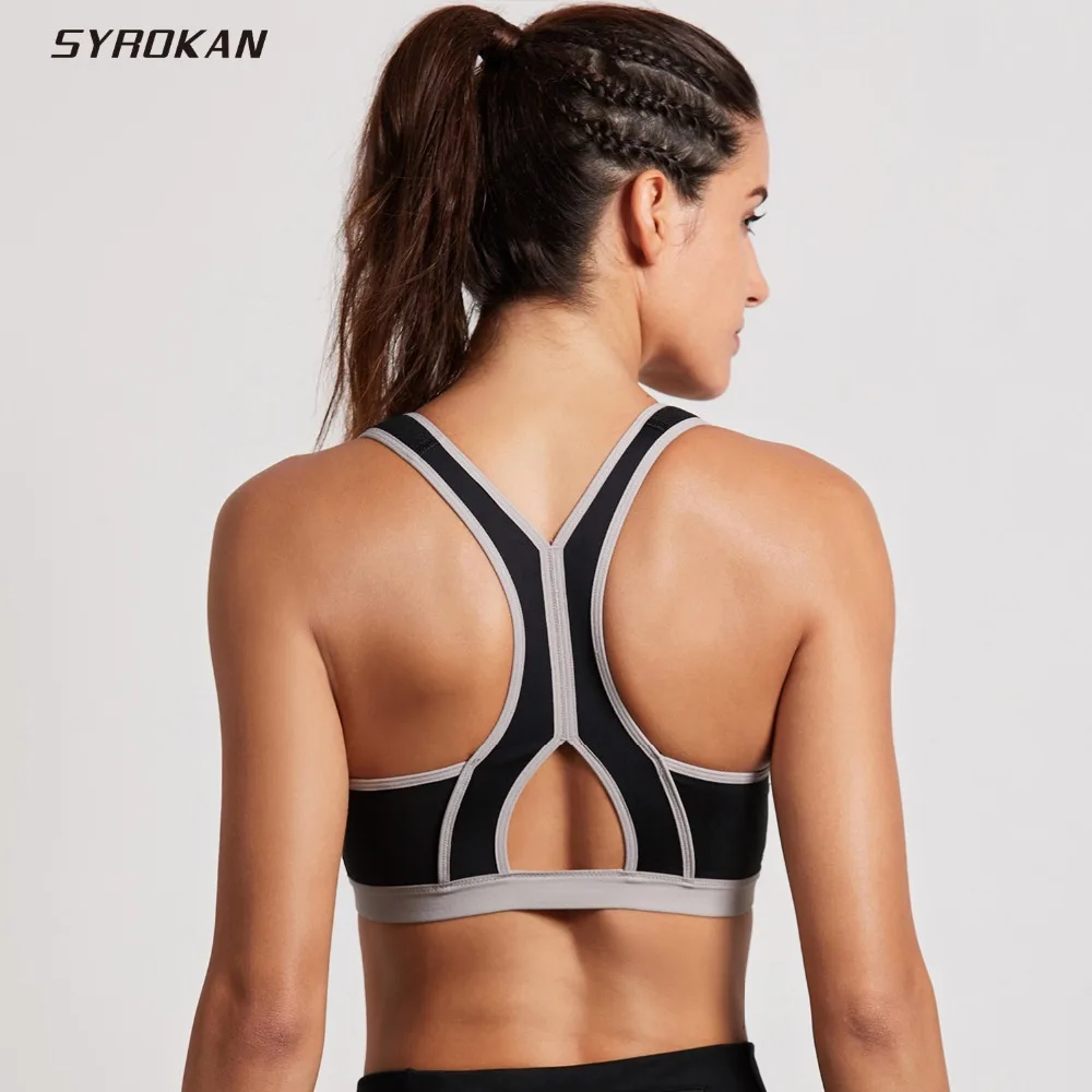 

SYROKAN Women's Front Closure Wirefree Workout Sports Bra Without Pads