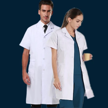 

Summer Men and Women White Lab Coats Medical Clothing Hospital V Neck Beauty Salon Surgical Doctor Coat Dentist Work Wear Medium