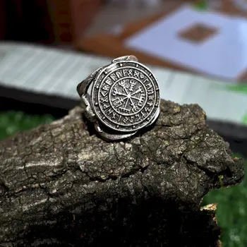 

SanLan 12pcs Vegvisir Futhark Runes Vikings rings