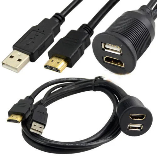 Автомобильная лодка тире заподлицо USB мужчина к женскому+ HDMI Мужской к женскому удлинительному кабелю