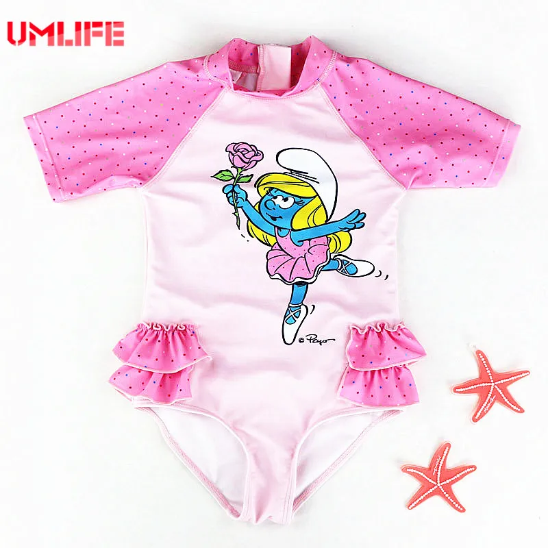 

Cute Baby Swimsuit Girls Bathing Suits With Back Zipper 2018 Infant Baby Girl Dot Swimwear Toddler Kids Cartoon Pink Swimsuits