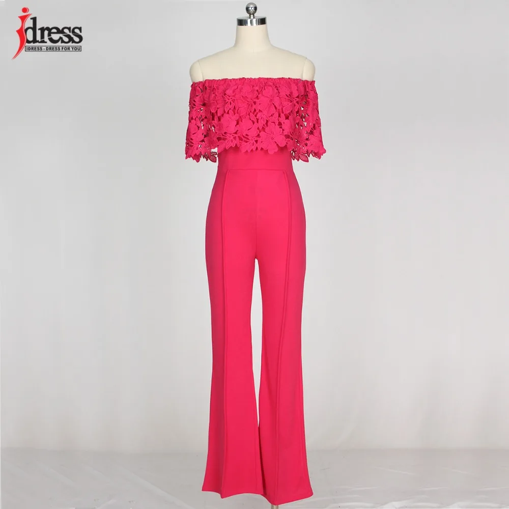 IDress Lace Crochet Rompers Women Jumpsuit Sexy Strapless Bodycon Jumpsuit Wide Leg Black White Yellow Long Pant Romper Overalls (3)