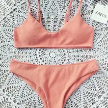 Новое поступление, Женский сексуальный купальник на бретельках, низкая талия, 2 шт., комплект бикини, пуш-ап, мягкий, бразильский треугольный купальник, купальник, пляжная одежда для плавания