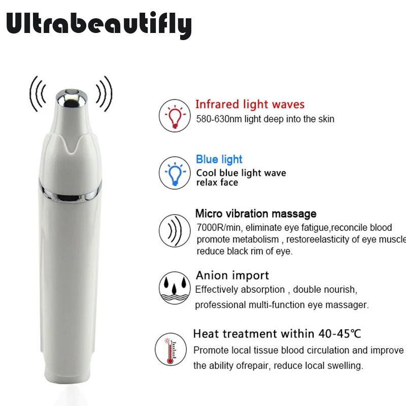 

Vibrating Galvanic Ion Blue Yellow Heating Led Light Photon Therapy Anti Aging Eyebag Wrinkle Removal Eraser Massager Pen
