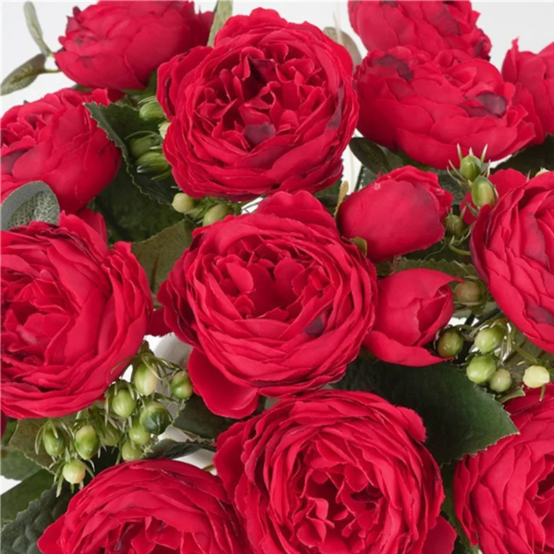 30 см розовые красные шелковые пионы, искусственные цветы букет 5Big Head и 4Bud с пионами поддельные цветы ручной работы украшения дома свадьбы