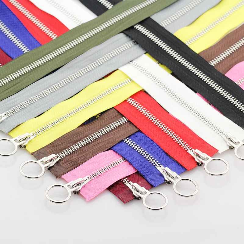 

5# double circle sliders 60/70/80/90/100/120/150cm auto lock metal zipper