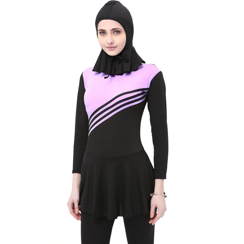 Women Muslim One Piece Swimsuit Full Sleeve Swim Wear Plus Size 