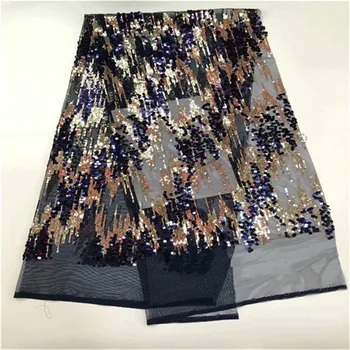 

Latest lake blue gold French African Lace Fabric High Quality African Embroidered Tulle Lace Fabric For 2019 Wedding Dress