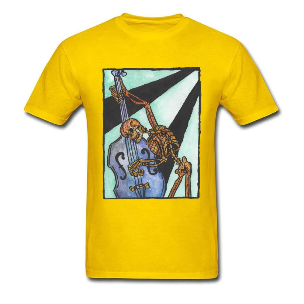 100% Cotton Men Short Sleeve Double Bass Jazz Skeleton T Shirt Geek Tops Shirts Faddish Customized Round Collar Tops Tees Double Bass Jazz Skeleton yellow
