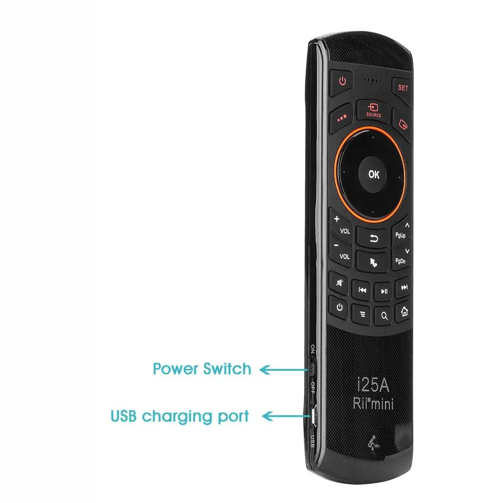 Kopen Rii i25A 2.4G Mini toetsenbord Air mouse afstandsbediening met Oortelefoon Jack Voor Smart TV Android TV Box Fire TV