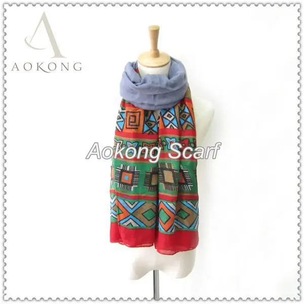 

New tribal aztec pope style printed grey color polyester fashion scarf