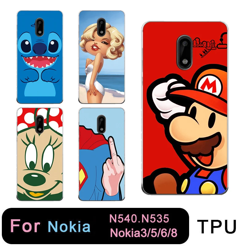 ТПУ Ясно чехол для телефона nokia3 nokia5 nokia6 nokia8 N540 n535 Симпатичные Минни Супер Мари