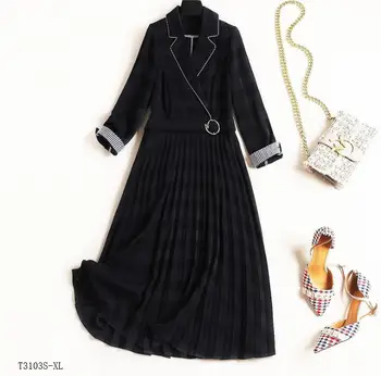 

European style 2019 New arrivals summer Spring fashion women clothes temperament patchwork slim vintage dress T3103
