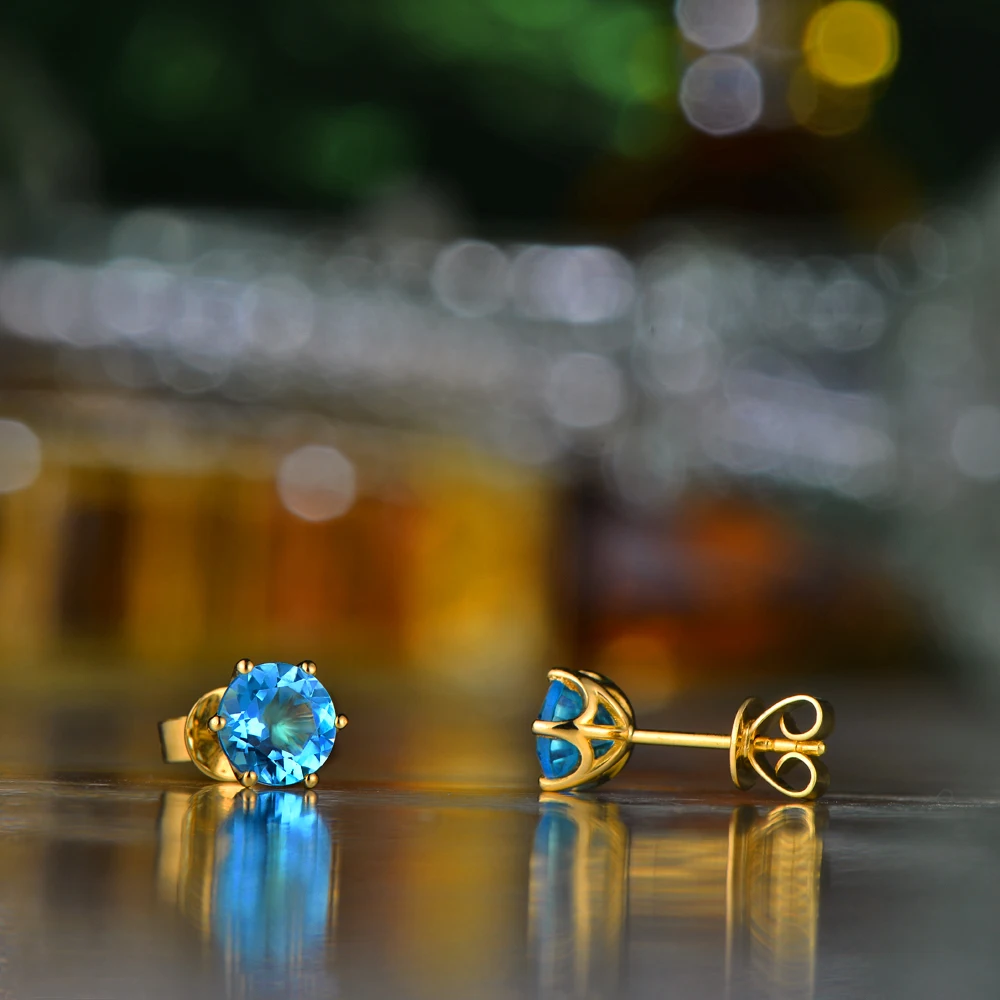 Caimao Jewelry 14KT желтого золота 1.88ct круглой огранки топаз классический Серьги|earrings