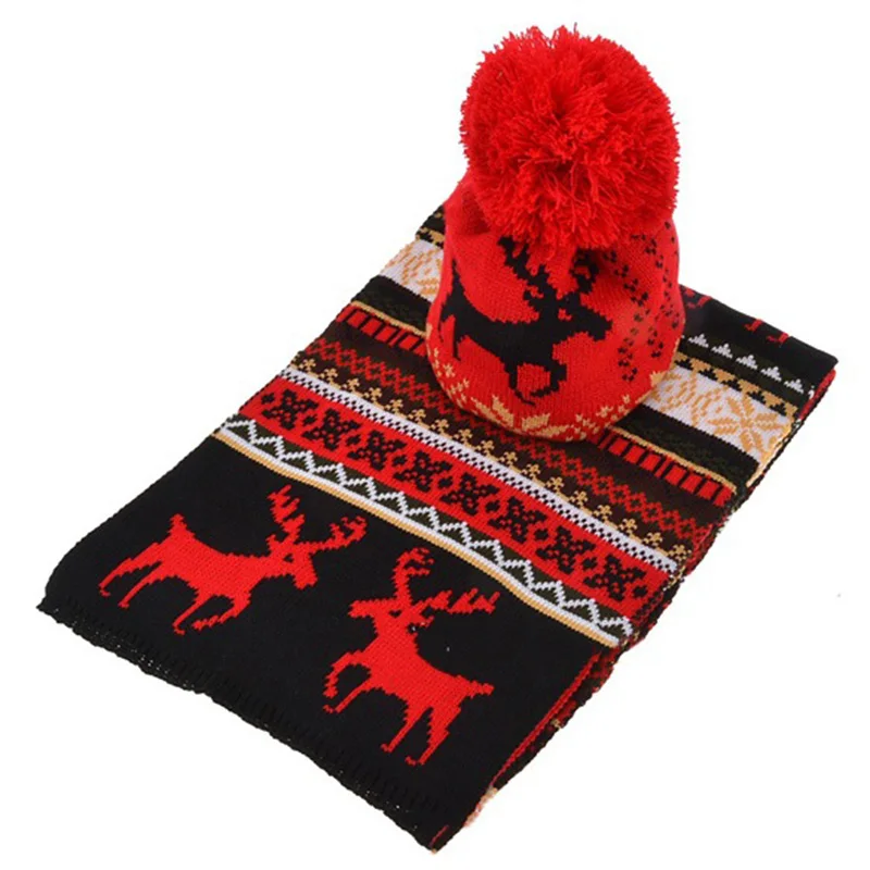 RUNMEIFA новый шарф, шляпа и перчатки наборы для Для Женщин Рождественский лось Снежинка Теплые комплекты студент акриловые теплые комплекты