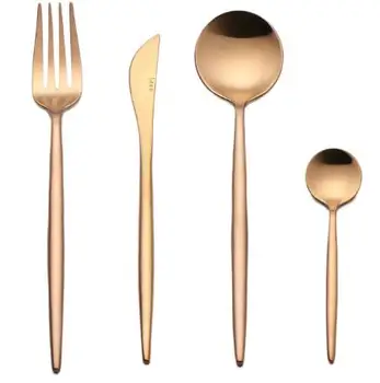 

4pcs/set Rose Gold Dinner Set Wedding Golden Travel Cutlery Set 18/10 Stainless Steel Dinner Knife Fork Scoops Silverware Set