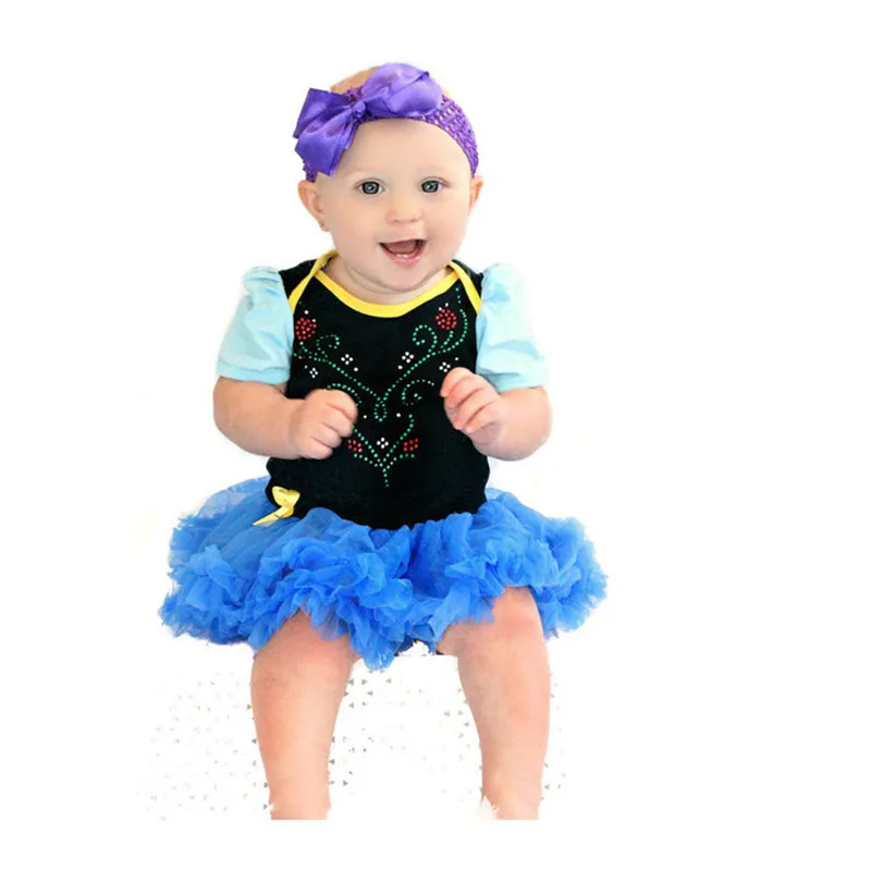 

Baby girls bodysuits newborn baby princess dress costume for kids anna elsa 2pcs Sets baby girls cotton Birthday Party sets blue