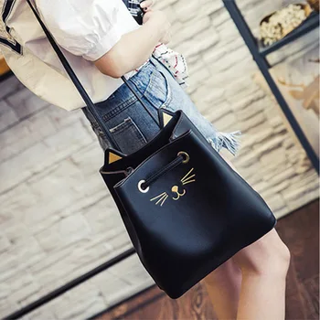 

Fashion Korean Ladies Handbag PU Leather Cute Cat Crossbody Messenger Bags Vogue Women Casual Shoulder Bag Big Capacity Vogue