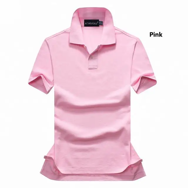 Модные летние мужские поло с коротким рукавом рубашки хлопок одноцветная Мужская отворотом поло Мужские обтягивающие удобные топы - Цвет: Pink