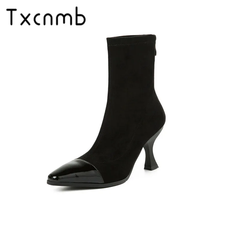 

TXCNMB Women Genuine Leather Boots Ankle Boots Fashion Chelsea High Heels Ladies Booties Winter 2019 Ladies Shoes Size 42 43